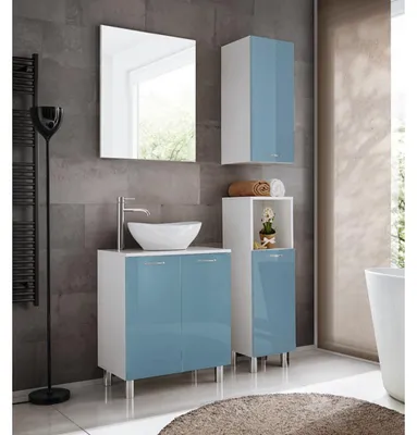 Image de Ensemble de meuble de salle de bain "Nika" - Turquoise/Blanc - L 90 x H 200 x P 37,5 cm