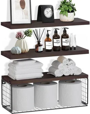 Produktbild von Wandregal mit Drahtkorb - für Badezimmer, Küche und Wohnzimmer