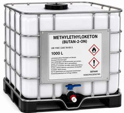 Productafbeelding van MEK (Methylethylketon), 2-Butanon, 1000 liter IBC-container, oplosmiddel, reiniger, ontvetter, chemische industrie, kunststof, lijm, productie