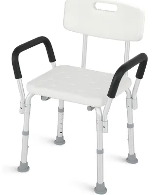 Imagen del producto de Silla de ducha con respaldo y reposabrazos desmontables, con altura ajustable, antideslizante, ideal para personas mayores