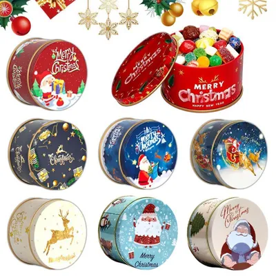 Produktbild von Keksdosen Weihnachten 8 Stück rund Metalldosen Geschenkdosen für Süßigkeiten Gutschein Box Leer 8 x 4.5 cm