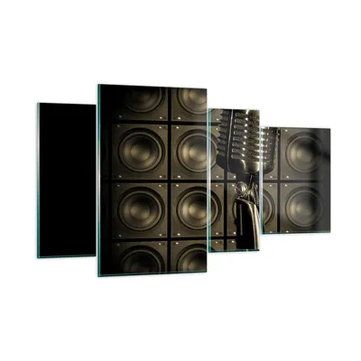 Produktbild von Bilder auf glas - Mikrofon Retro Singen - 120x70cm - Glasbilder - Wandbilder - Kunstdruck - zum Aufhängen bereit - Wanddekoration aus Glas - Glas Bilder - Wandbild auf Glas - 4 Teile - GDL120x70-0306
