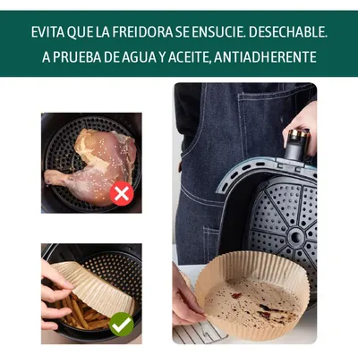 Productafbeelding van ALGON Bakpapier voor airfryer, rundvlees, 24 cm, 20 stuks, geschikt voor airfryers, antiaanbaklaag