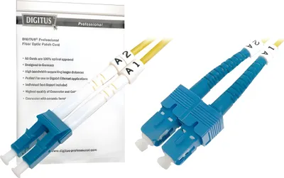 Zdjęcie produktu dla Digitus Światłowodowy kabel krosowy jednomodowy, LC / SC, 10 m, I-VH, OS2, LC, SC