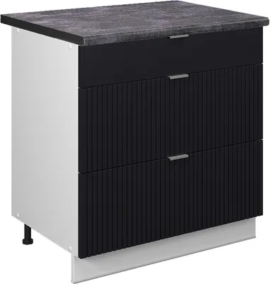 Produktbild von Küchenunterschrank Vicco Fame-Line Schwarz gestreift 80 cm mit 3 Schubladen, AP Anthrazit, Model 50869