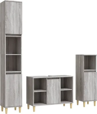Produktbild von 3-tlg. Badmöbel-Set Grau Sonoma Holzwerkstoff