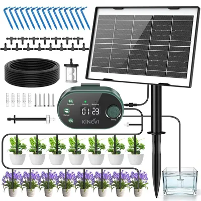 Imagen del producto de Sistema de riego por goteo - Energía solar - Automático - Temporizador 22 modos - 15 plantas - Manguera 15 m