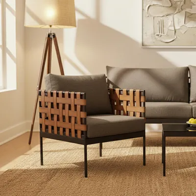 Produktbild von riess-ambiente Lounge-Sessel UNIQUE 70cm grau schwarz braun Aluminium inkl. Kissen Outdoor