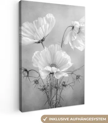 Produktbild von MuchoWow® - Leinwandbilder - Stilleben - Blumen - Schwarz und weiß - Mohn - Botanisch, Wandbild, Wanddeko Bilder Wohnzimmer, 60x90 cm