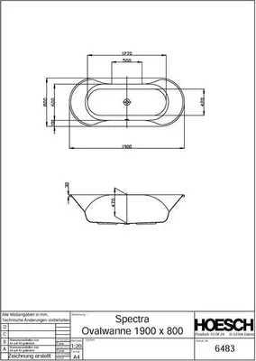Produktbild von Hoesch Spectra Ovalbadewanne 1900 x 800 mm weiß - 6483.010