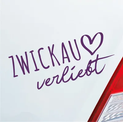 Produktbild von Auto Aufkleber Zwickau verliebt Herz Stadt Heimat Liebe Car 19x8 cm Lila Sticker Heckscheibenaufkleber
