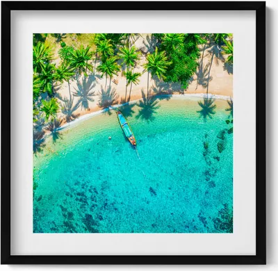 Produktbild von Tropischer Strand auf Koh Tao– Wandbild mit Rahmen – Gerahmtes Bild  – Wanddekoration – 50x50 cm –  Schwarz Rahmen