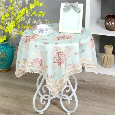 Immagine prodotto di Tovaglia con motivo floreale, bordo in pizzo, stile vintage, verde, 120 x 120 cm, in poliestere