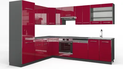 Produktbild von Eckküche Vicco Fame-Line Bordeaux Hochglanz/Anthrazit 287 x 46 cm ohne Arbeitsplatte, Model 35794