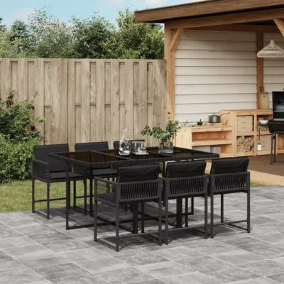 Produktbild von Schlichtes Gartenmöbel Set Balkonmöbel-Set 7-tlg. Garten-Essgruppe mit Kissen Schwarz Poly Rattan - Gartenmöbelgarnituren DE6585994 3parcel