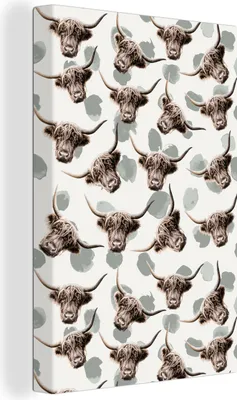 Produktbild von OneMillionCanvasses® - Leinwandbilder - 90x140 cm, Schottische Hochlandrind - Tiere - Kühe, Wandbilder Kunstdruck Wanddekoration - Hochland Rind - Kuh - Gemälde auf Holzrahmen  - Wandschmucke - Schlafzimmer