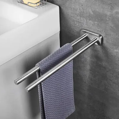 Image de Porte-serviettes en acier inoxydable brossé pour salle de bain, à deux barres, à fixation murale, 40 cm
