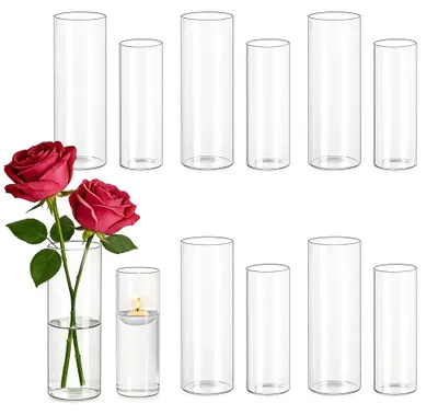 Immagine prodotto di Omgoods - Set di 12 vasi di vetro trasparenti per fiori, 15/18 cm