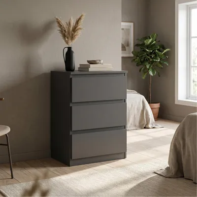 Produktbild von Masseno Kommode NUDO 70 cm Sideboard mit 3 Schubladen und  Türen für Wohnzimmer Schlafzimmer Modern 70x39x78,5 cm Anthrazit / Anthrazit