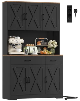Immagine prodotto di Mobile da cucina - Credenza - Con prese elettriche - Ripiani regolabili - 105x40x180 cm - Melamina - Da montare - Nero