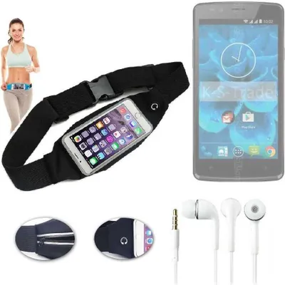 Produktbild von K-S-Trade Bauchtasche Gürteltasche kompatibel mit Qilive Q4 5.0 schwarz + Kopfhörer. Sport Running Jogging Fitness Laufen Umhängetasche Exercise
