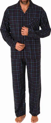 Produktbild von Herren langarm Flanell Pyjama Set Schlafanzug zum durchknöpfen - 222 101 15 871 ; schwarz , 52