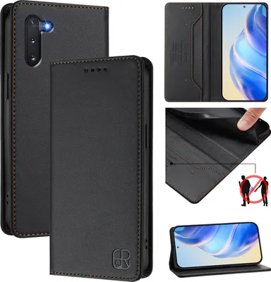 Obrázek produktu pro Kožené pouzdro pro Samsung Galaxy Note 10, flipové pouzdro s přihrádkami na karty, peněženkou a stojánkem Černý
