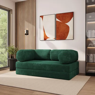 Produktbild von Masseno Schaumstoffsofa ALVIO mit Schlaffunktion, Schlafsofa, Wohnzimmersofa, Couch, Sofa, Bettsofa, Kordstoff – Grün TILIA 39