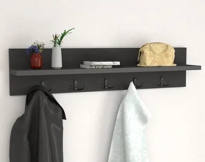 Produktbild von Wandgarderobe mit Ablage 80 cm, 10 Haken, MDF in Anthrazit