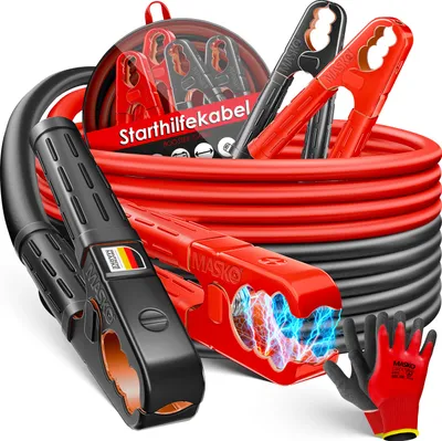 Produktbild von MASKO® Starthilfekabel Überbrückungskabel für Benzin- und Dieselmotoren, 6/12/24 Volt. Auto Motorrad Starterkabel aus Kupfer inkl. Handschuhe und Tragetasche (25mm² 1200A / 30mm² 1500A)