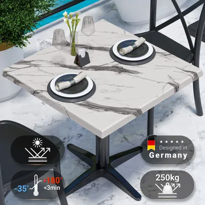 Produktbild von JAMAIKA | Bistro Außen Tischplatte | B:T 70 x 70 cm | Weiß Marmor | Quadratisch | Topalit Tischplatte