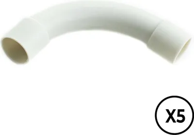 Obrázek produktu pro 90° ohnutá PVC objímka ø 20 mm, šedá, 5 kusů.