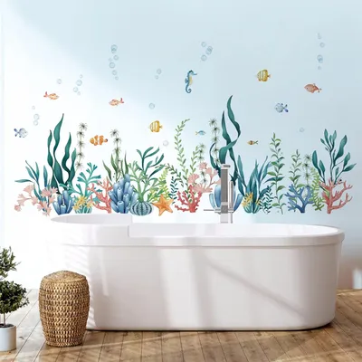 Produktbild von Wandtattoo Unter dem Meer Seetang Wandaufkleber Fische Korallen Bordüre Wandsticker Kinderzimmer Babyzimmer Badezimmer Wanddeko Multi Multi