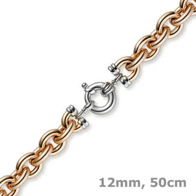 Produktbild von 12mm Rundanker Kette Collier Halsschmuck 585 Gold Rotgold & Weißgold, 50cm