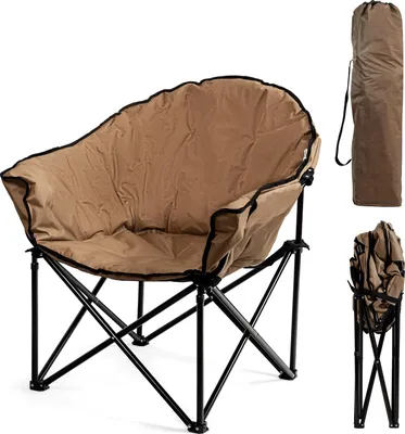 Zdjęcie produktu dla Krzesło kempingowe KOMFOTTEU z poduszką, składana sofa kempingowa z torbą do przenoszenia, uchwytem na kubek i ergonomicznym oparciem, krzesło wędkarskie moonchair do wędkowania, ogrodu, podwórka, plaży, pikniku (brązowe)