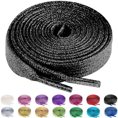 Produktbild von PolkaHome® Glitzer-Schnürsenkel – 2 Paar flache Kunststoff-Schnürsenkel, 120 cm, Schwarz