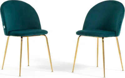 Immagine prodotto di Set di 2 sedie da pranzo imbottite, gambe in metallo, design elegante per cucina, sala da pranzo, bar e ristoranti SARA - petrolio/oro