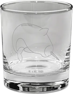 Produktbild von Mr. & Mrs. Panda gravur glas Narwal - Transparent - Geschenk, Wal, Urlaub, Tumbler, Cocktailglas, Kinderzimmer, Aufräumen, für Gin, Putzen, Hausfrau
