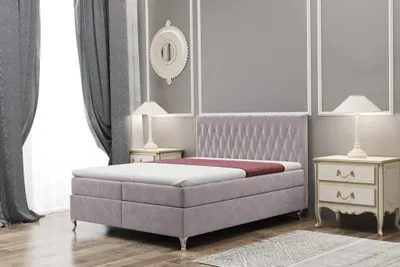 Produktbild von Boxspringbett Schlafzimmerbett ESME 140x220cm in Stoff Riviera Flieder
