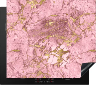 Produktbild von KitchenYeah© Herdabdeckplatte Gold - Marmor - Rosa , 59x52cm, Küche Deko, Glaskeramikkochfeld Herdabdeckung, Abdeckplatte fùr Kochfeld