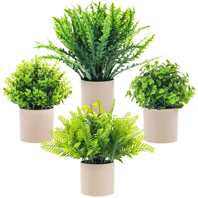 4er-Pack künstliche Mini-Grünpflanzen im Topf, Bonsai-Algen-Gras