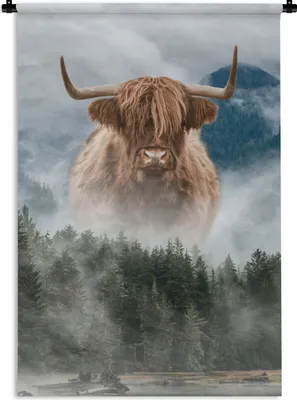 Produktbild von MuchoWow® Wandteppich Wandbehang Nebel - Schottische Highlander - Berge 120x180 cm Tapisserie Dekoration Wandtuch - Schlafzimmer - Dekorationen für das Haus