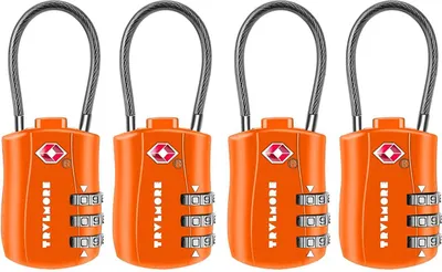 Produktbild von TRVLMORE Kofferschloss - TSA Reiseschloss - Vorhängeschloss - 3-stellig - 4 Stück - Gepäckschloss - Kabelschloss - Zahlenschloss - Orange