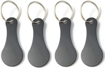 Produktbild von 4 Stück Einkaufswagenlöser aus Metall Einkaufswagenchip zum rausziehen Schwarzer Abnehmbarer Einkaufschip als Schlüsselanhänger | Für Alle Einkaufswagen Edelstahl Chip Schlüsselanhänger