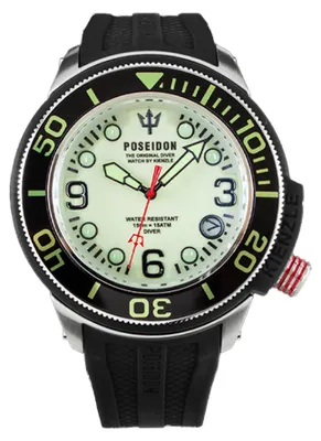 Produktbild von Kienzle Taucheruhr 45 mm Edelstahl satiniert, Miyota Quarzwerk, lumineszierendes Zifferblatt, Silikonarmband, 15 ATM