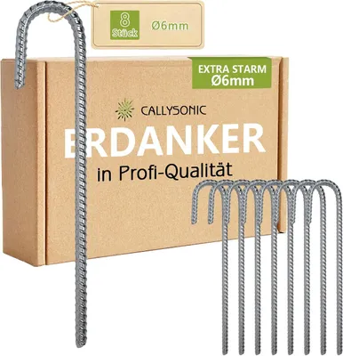 Obrázok produktu pre Zemné kotvy 8 ks, 30 cm x 6 mm, J-tvar, ocel, pozinkované, na kempovanie