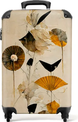 Obrázek produktu pro NoBoringSuitcases.com® Kufr Příruční zavazadlo Trolley Rolling suitcase Malý cestovní kufr na 4 kolečkách - Flowers - Vintage - Plants - Gold - Cabin Size < 55x40x23 cm & 55x40x20 cm - Foto kufr - Cabin suitcase - Board luggagePříruční zavazadlo Kufr 55x35x20 cm, 36L,