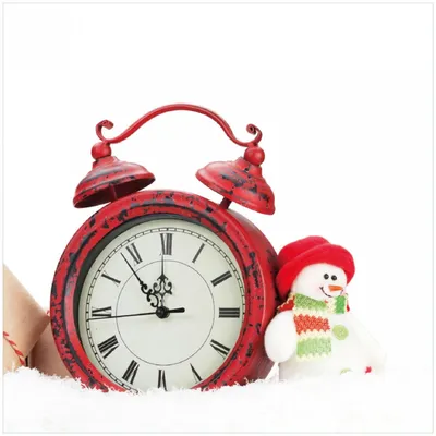 Produktbild von Wallario Premium Glasbild, freischwebende Optik, kräftige Farben, Größe 30 x 30 cm Motiv Wecker mit Schneemann und Geschenken
