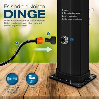 Produktbild von tillvex Solardusche 35 Liter Schwarz/Grün inklusive Schutzhaube Gartendusche Pooldusche Camping Pool Solar Außen Dusche Regendusche