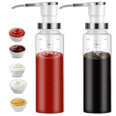 Produktbild von 500ml Saucenspender aus Borosilikatglas mit präziser 8ml-Dosierung und Vakuumpumpe, Monatslichtweiß, für Küche und Tisch